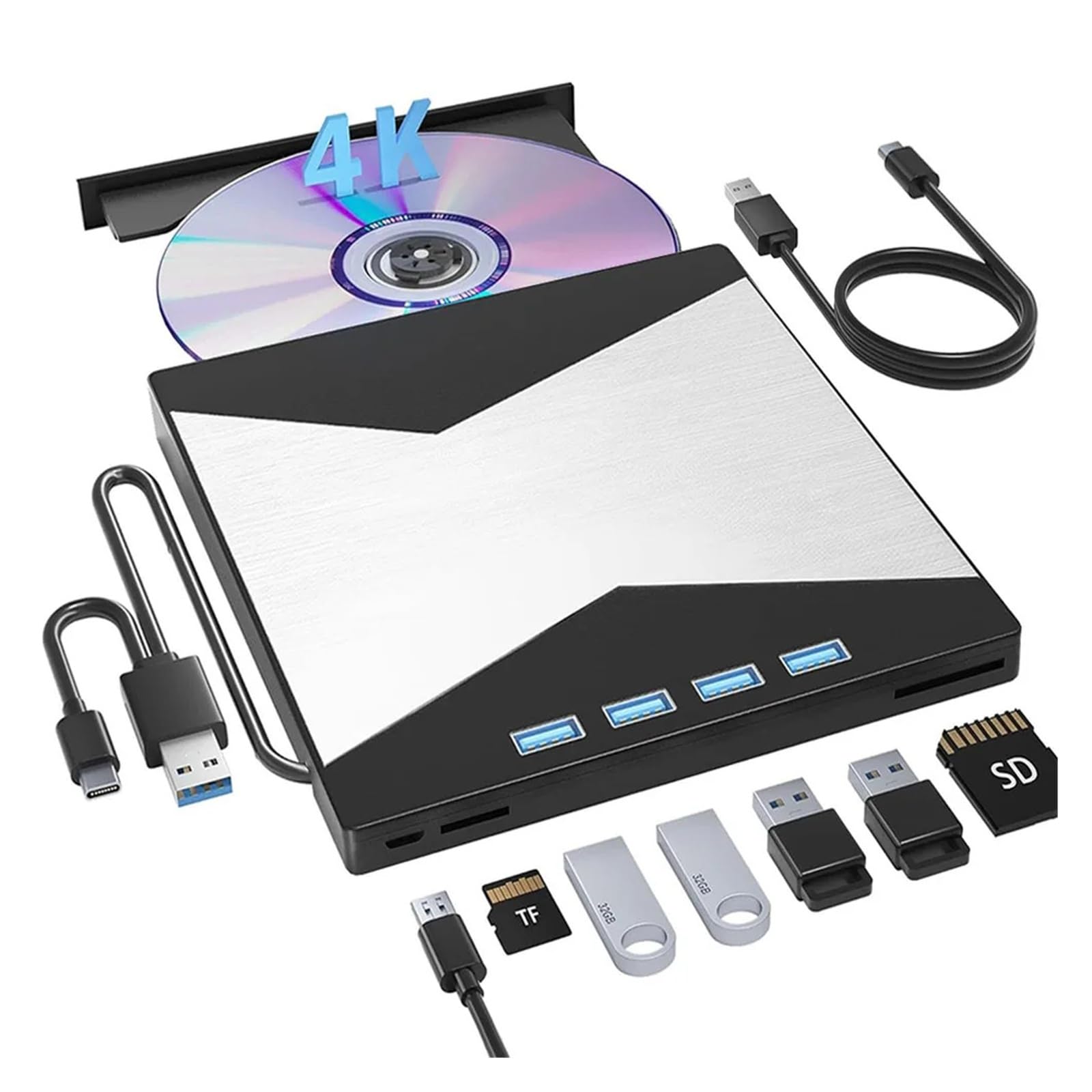 Lettore DVD portatile, Lettore Blu-ray esterno 4K for laptop USB 3.0/lettore CD/DVD RW/masterizzatore