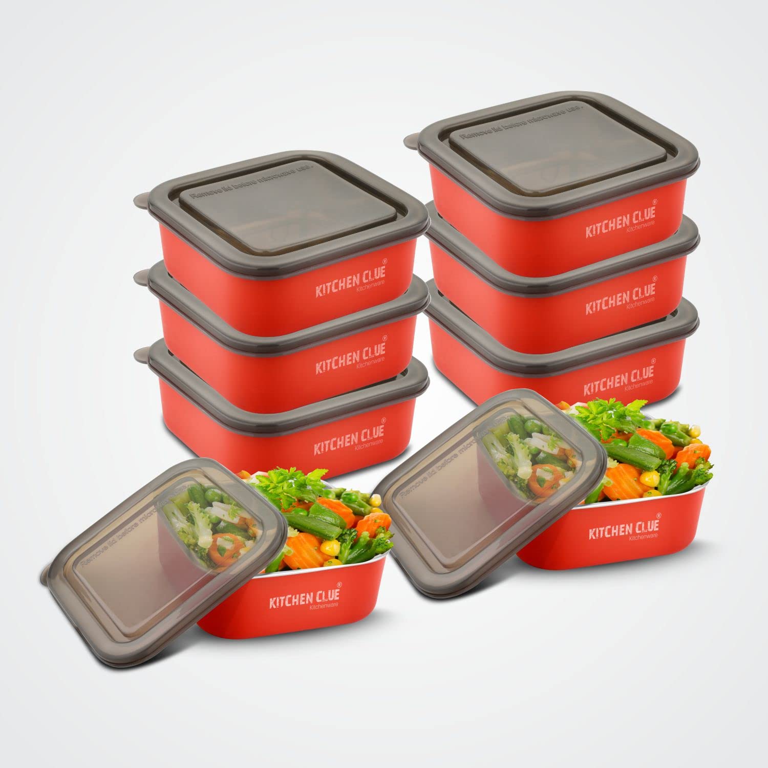 KITCHEN CLUE Stainless Steel Lunch Container/Microwave Safe Re-Heating Boxes - Pack of 8 Pcs, 800 ML Each - Airtight & Leak-Proof Lids - Black Transparent Lids - Kitchen Utility Storage Containers (B0B27W2JX9) Amazon Price History, Amazon Price Tracker