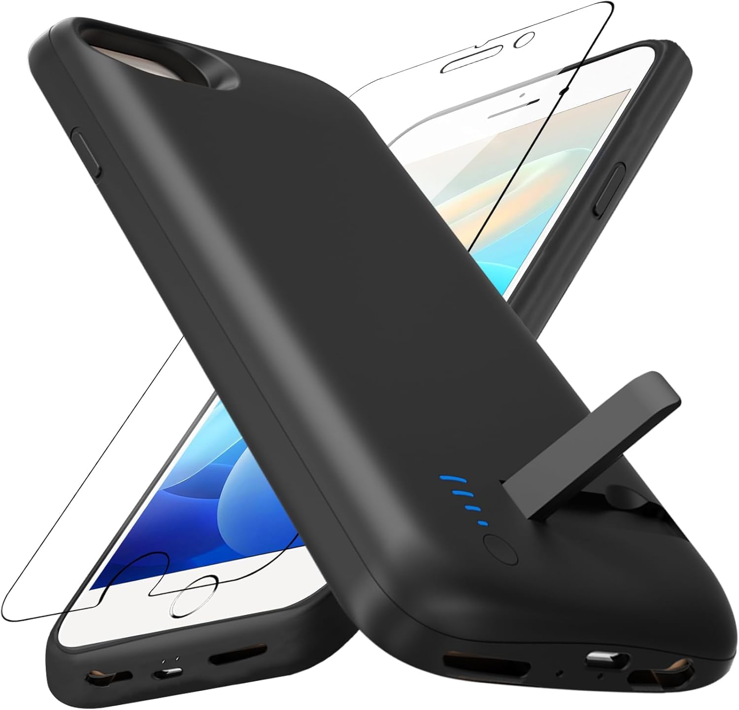Cover Batteria per iPhone 8/7/6S/6/SE 2020, 8500 mAh Sottile e Ricaricabile con Supporto, Custodia di Ricarica Estesa Custodia Protettiva Portatile con Batteria - Nero (4.7 Pollici)