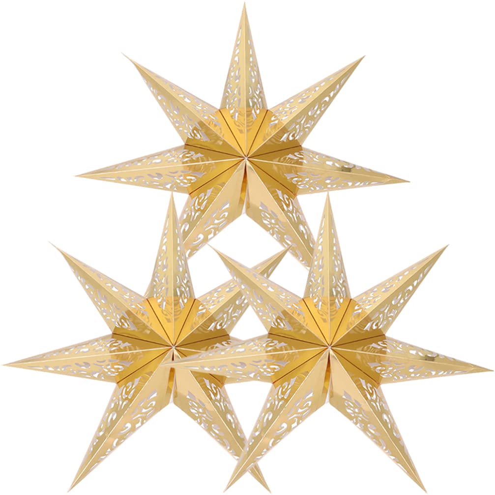 OSALADI 3-Pack Paper Star Lanterns – 9-Pointed Ceiling Hanging Lampshade Covers, Festive Christmas & Wedding Decoration, Ambient Lighting For Parties Or Home