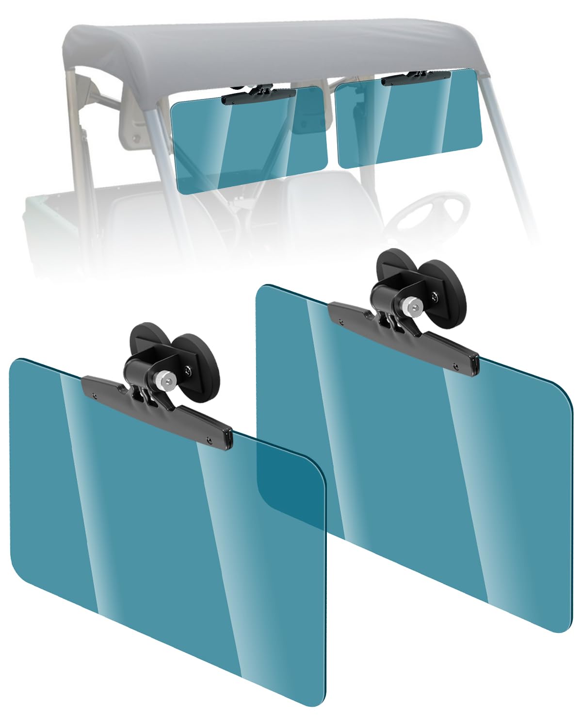 Photo 1 of 2 Pack Magnetic Sun Visor for UTV & Golf Cart Roof Bars, Polarized Anti-Glare Visors with Metal Base, Angle Adjustable Shade for Square Tube Roofs, Fits for Polaris Ranger Defender UForce EZGO