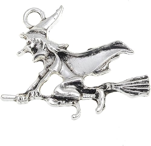 Miniatura 1 de 30 dijes de bruja en escoba mágica, para manualidades, para hacer joyas, collar de pulsera y collar vintage de plata antigua, bronce antiguo (plata