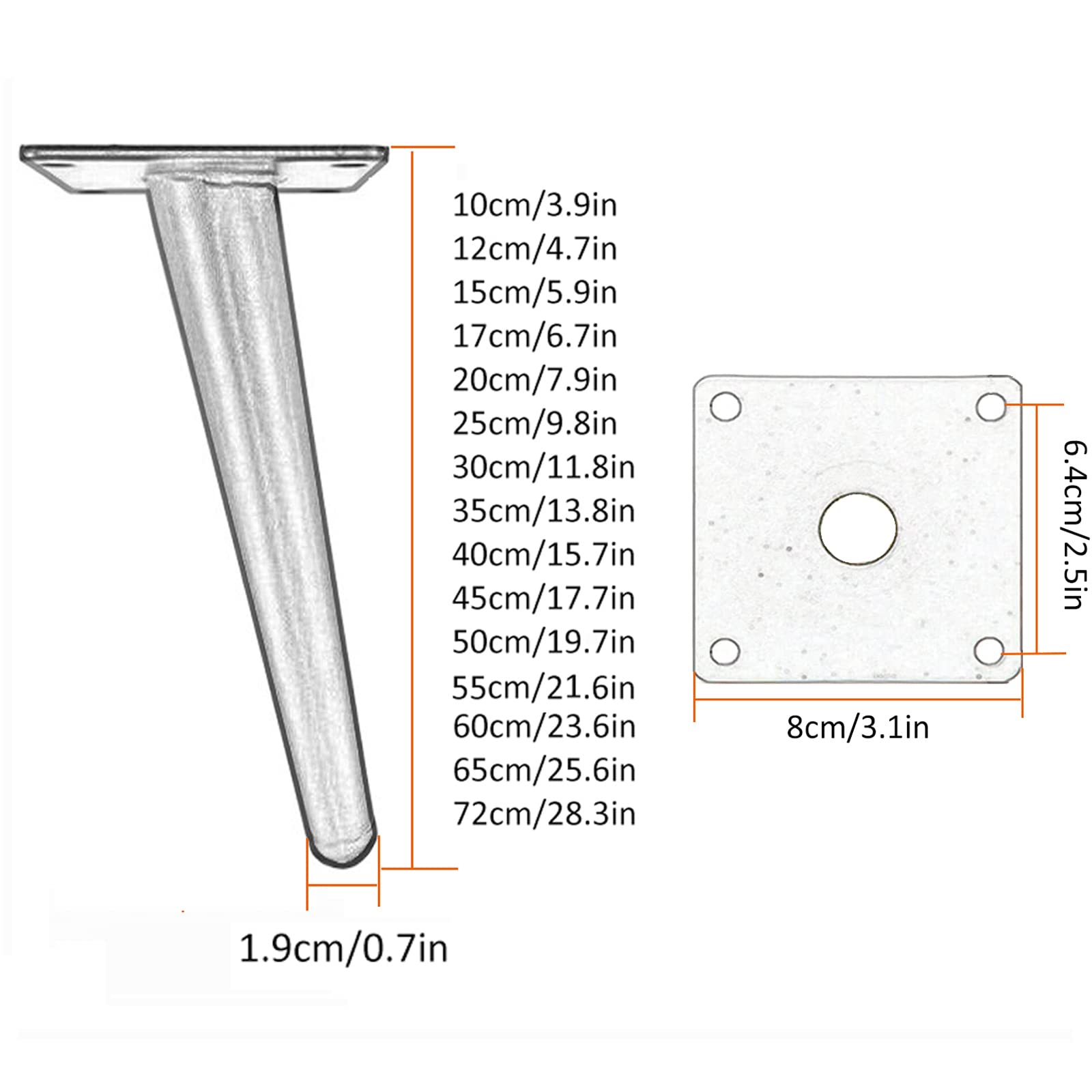 Patas de sofá, 4 patas reemplazables para muebles, patas cónicas resistentes para armarios y aparadores, ideal para baños y más