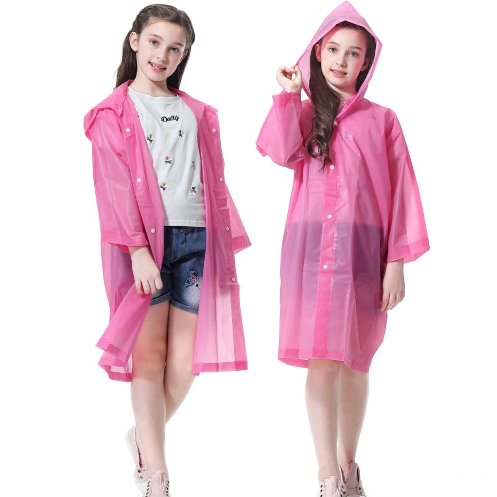 RUISHYYKids Rain Poncho 2 Pack, Reusable Raincoat Rain Jackets for 6-14 Girls Boys