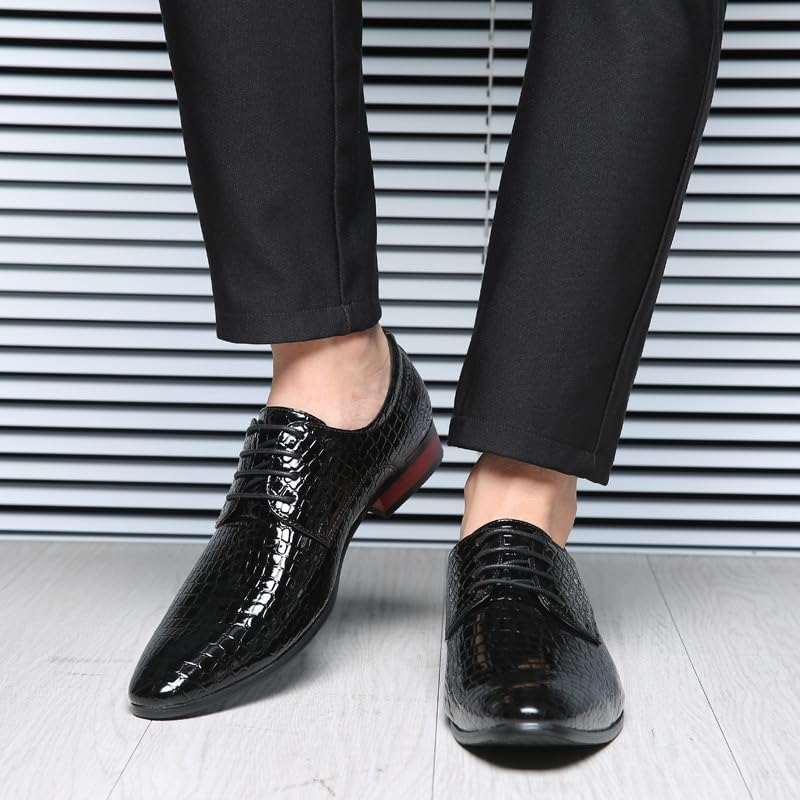 Mens Pointed Toe Lace Up Dress Oxford Shoes Fashion Western Patent Leather Animal Printed Slip On Wedding Formal Business Derby Loafer2