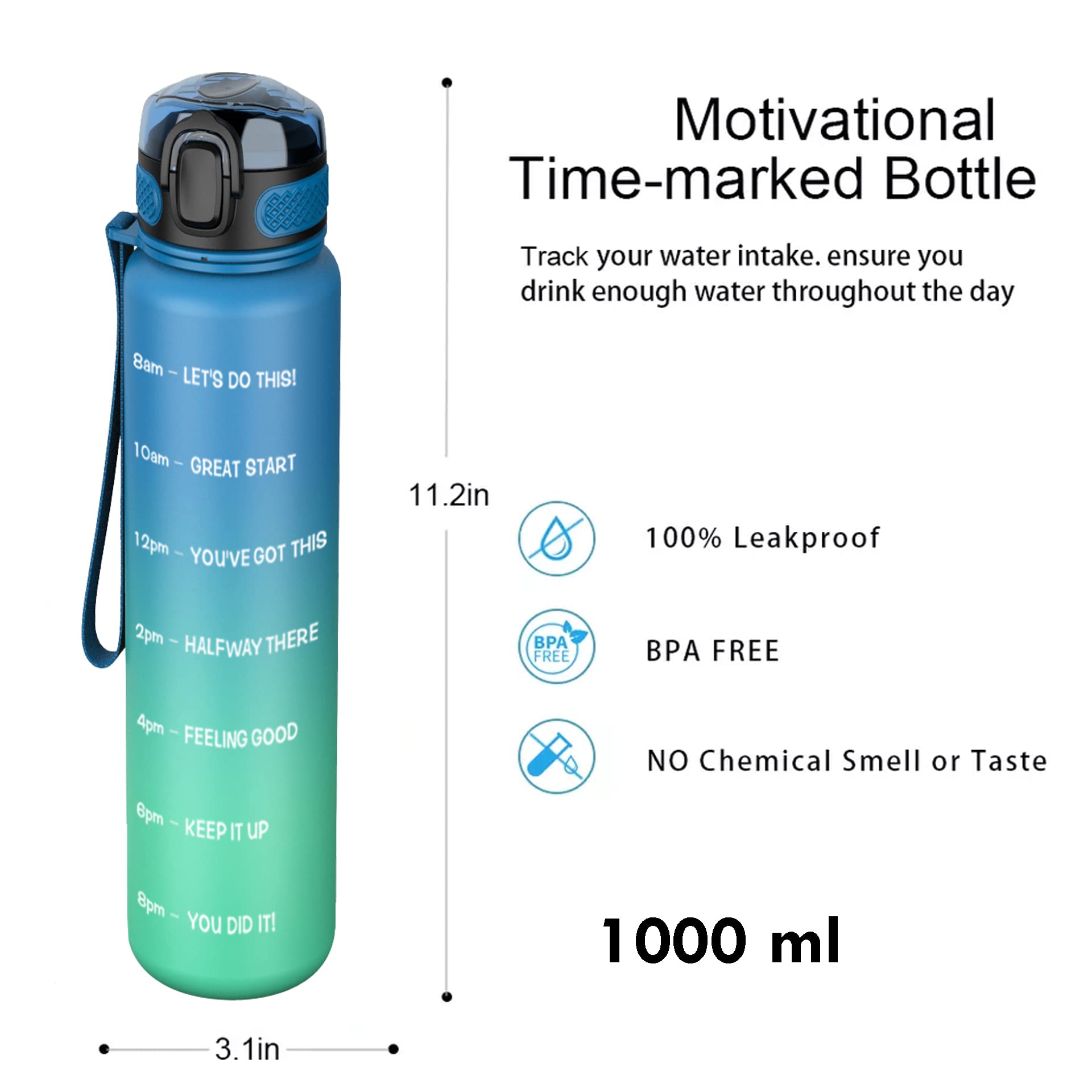 Motivational Water Bottle - Track Hydration & Stay Inspired -6