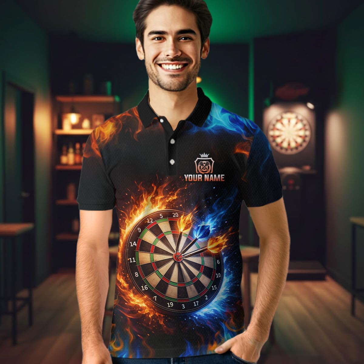 Custom Flaming Dart Shirt for Men Women Dart Shirts Team Dart Jersey Personalized Dartboard Shirt Polo & Quarter-Zip Shirt