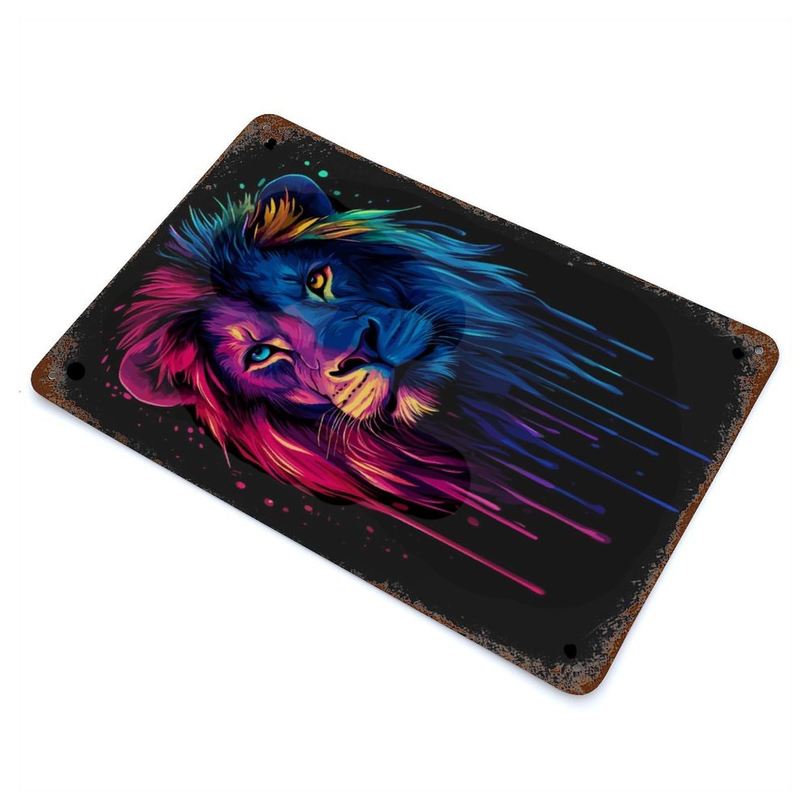 Pop Art Rainbow Lion Portr Rusty Metal Tin Sign 11.8"x7.9", for Shed, Workshop And Garage Wall Decor, Novelty Wall Decor