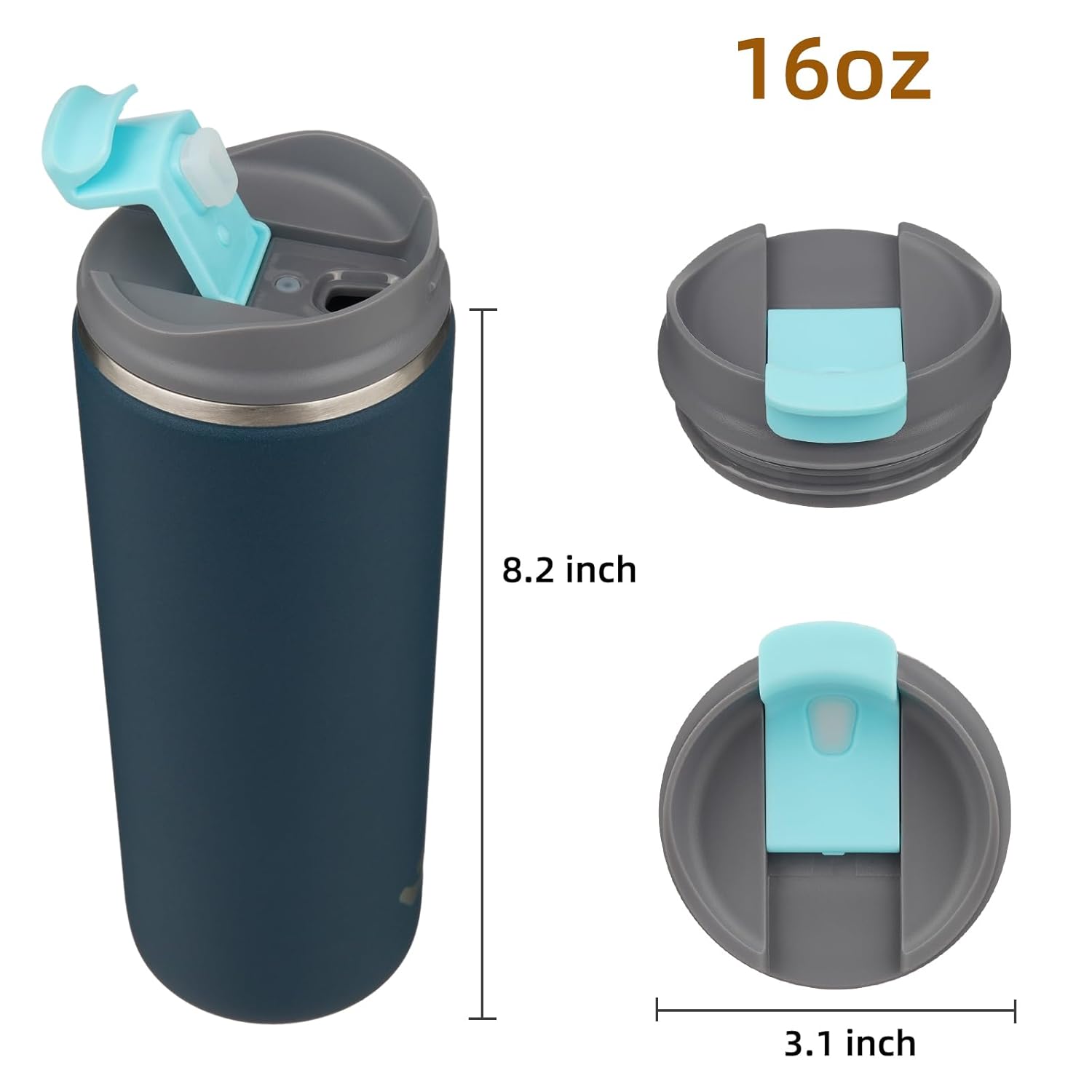 Tumbler with Lid, 16 oz Travel Coffee Mug Double Wall Vacuum Stainless Steel Thermal Metal Cup Insulated Water Bottle,Navy Blue - Image 4