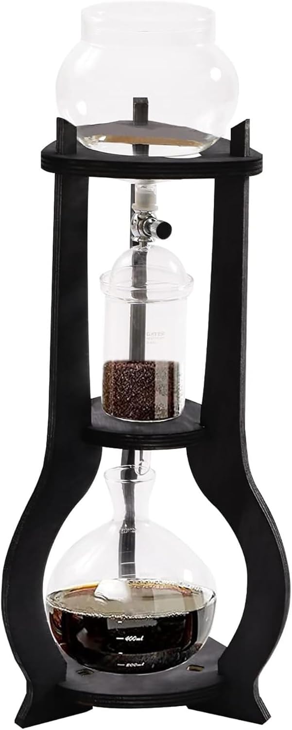 Portable Cold Brew Drip Tower, Adjustable Copper Drip Speed, Slow Drip Iced Coffee Maker for Home, Coffee Shops Offices, Hand-Blown Glass(Gray)