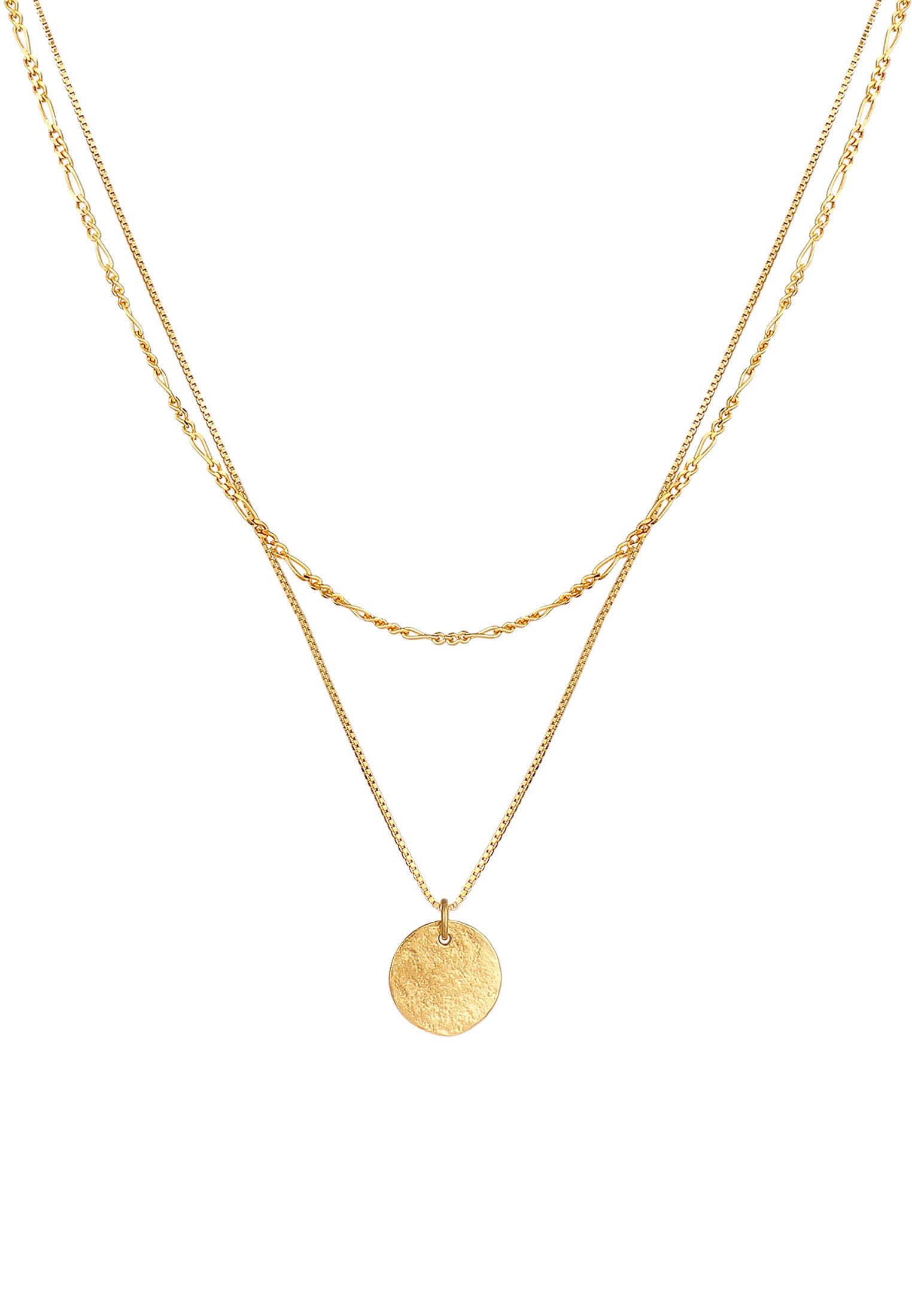Elli Halskette Damen Layer Kette mit Plättchen Anhänger Boho 925 Silber | Vergoldet