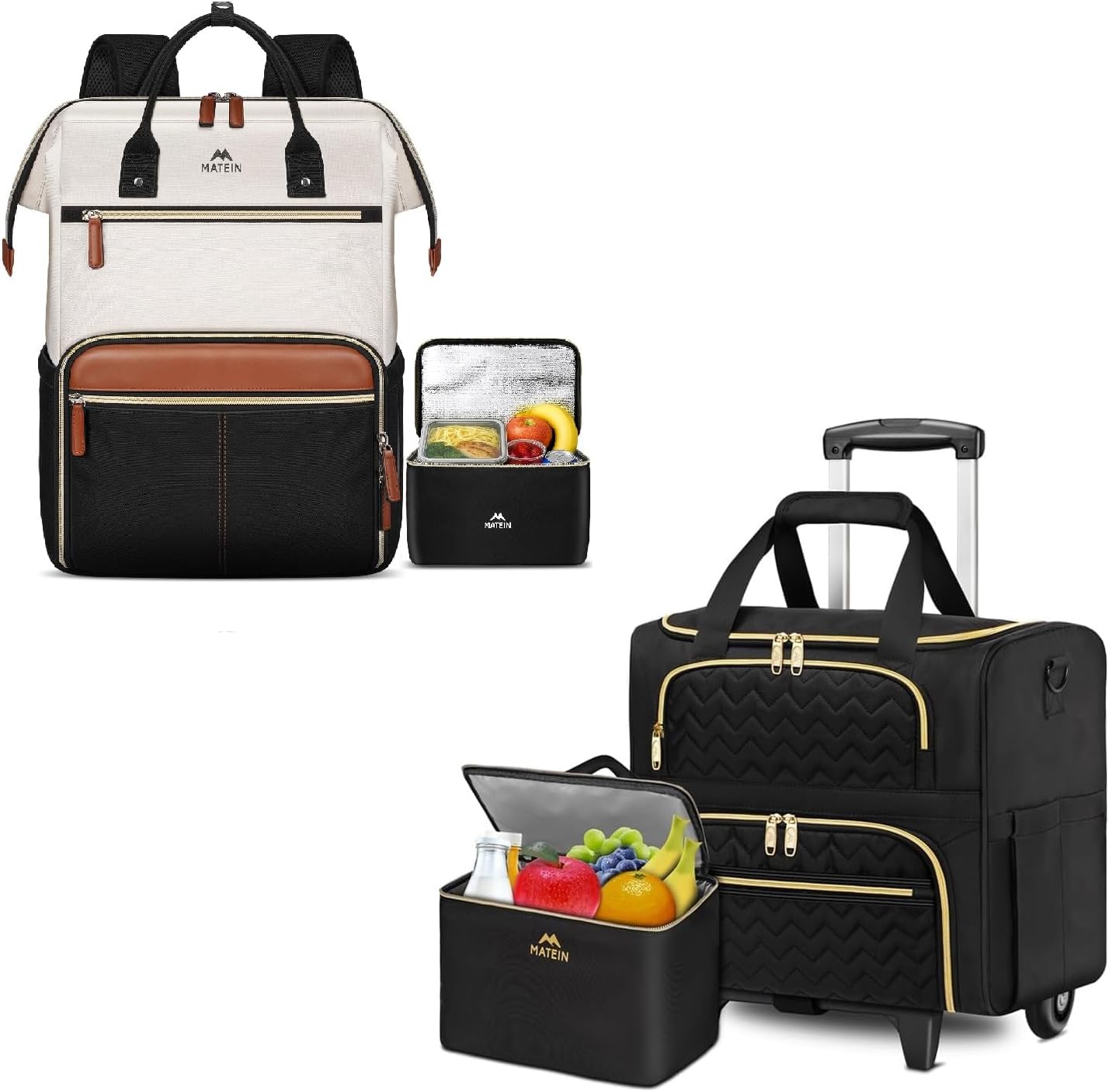 MATEIN Rolling Laptop Bag for Women, 15.6 Inch Rolling Briefcase with Wheels. Laptop Backpack With Lunch Box, 15.6 Inch Lunch Backpack for Women