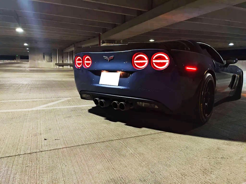 iJDMTOY 4pc Set Clear Lens w/Euro Black Interior Full LED Halo Vette Tail Lamp Assemblies w/Hyper Flash Bypass Harness, Compatible With Chevrolet 2005-2013 C6 Corvette