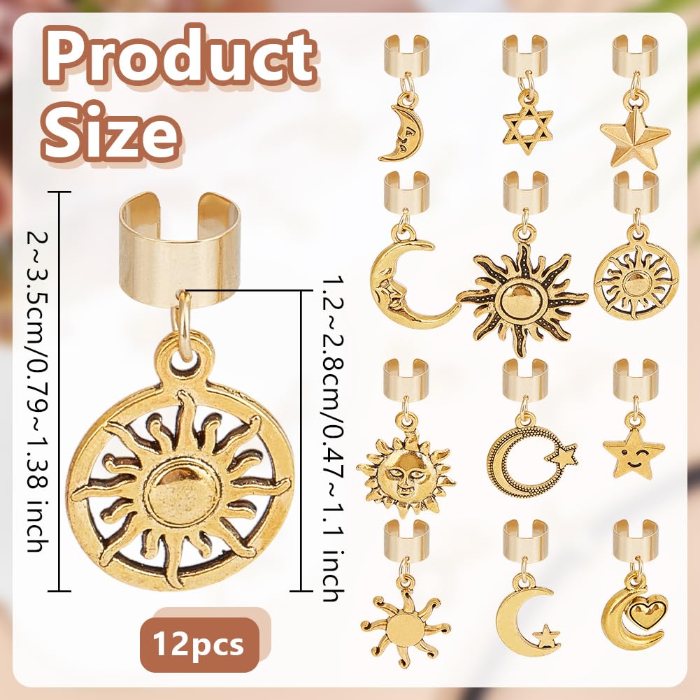 OLYCRAFT 12Pcs Moon Sun Stethoscope Charms 12~28mm Star Stethoscopes Tag Alloy Pendant ID Name Tag Charm Stethoscope Charms Stethoscopes Accessories for Doctor Nurse Medical Assistant - Image 2