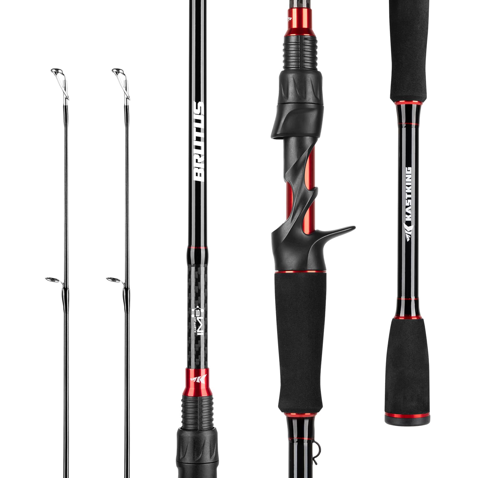 KastKing Brutus Spinning Rods & Casting Fishing Rods, IM6 Graphite Blanks, 2-Piece Rods with Extra Tip Section, PTS Power Transition System, No-Slip Grip, Hook Keeper