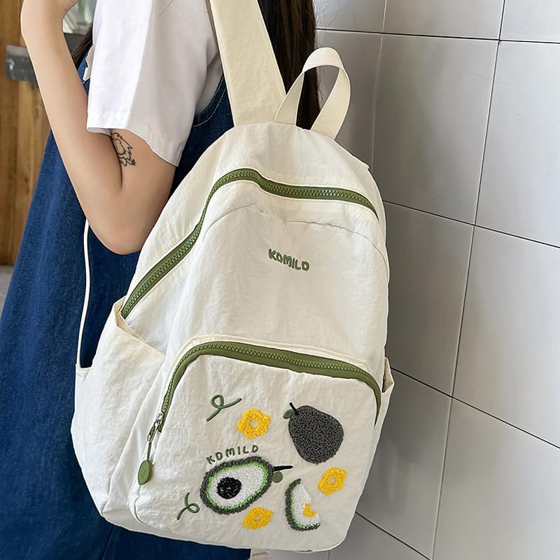 Cute Backpack Kawaii Shoulder Bag (Fruit Patch) – Casual Daypack Simple Stylish Travel Bag Y2k Aesthetic Bookbag (White)2