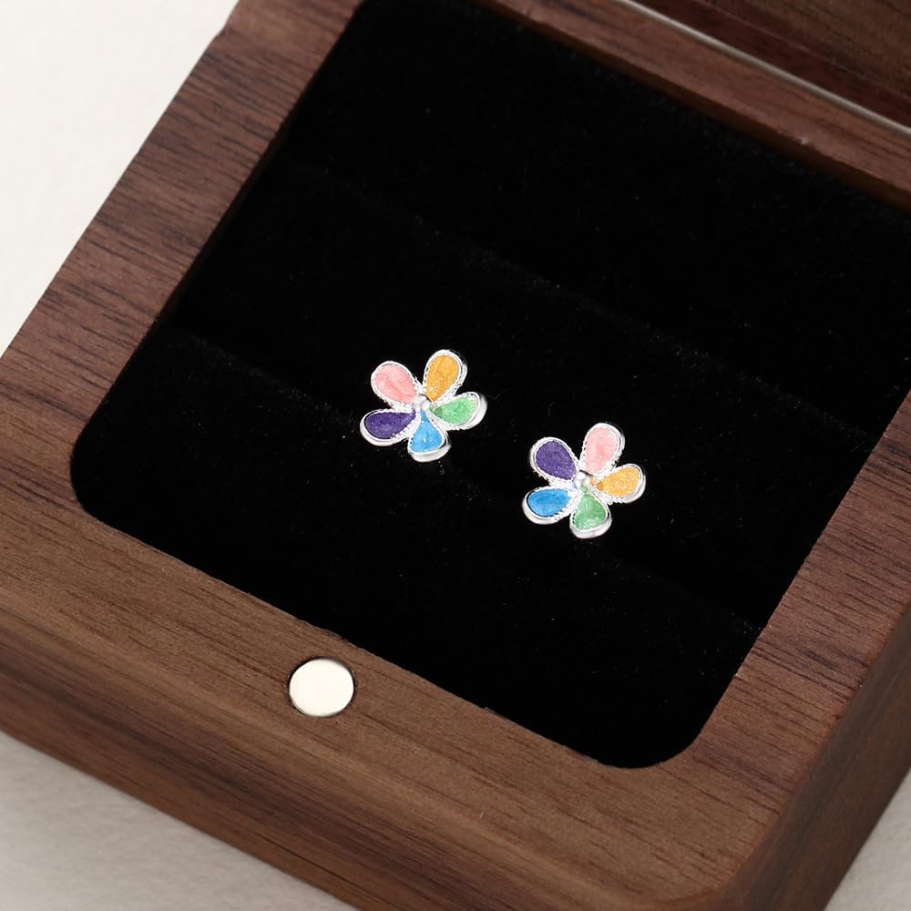 Colorful Flower 925 Sterling Silver Tiny Stud Earrings Enamel Daisy Blossom Cartilage Traugs Small Studs Earring for Women Cute Birthday Jewelry Gifts Hypoallergenic - Image 4