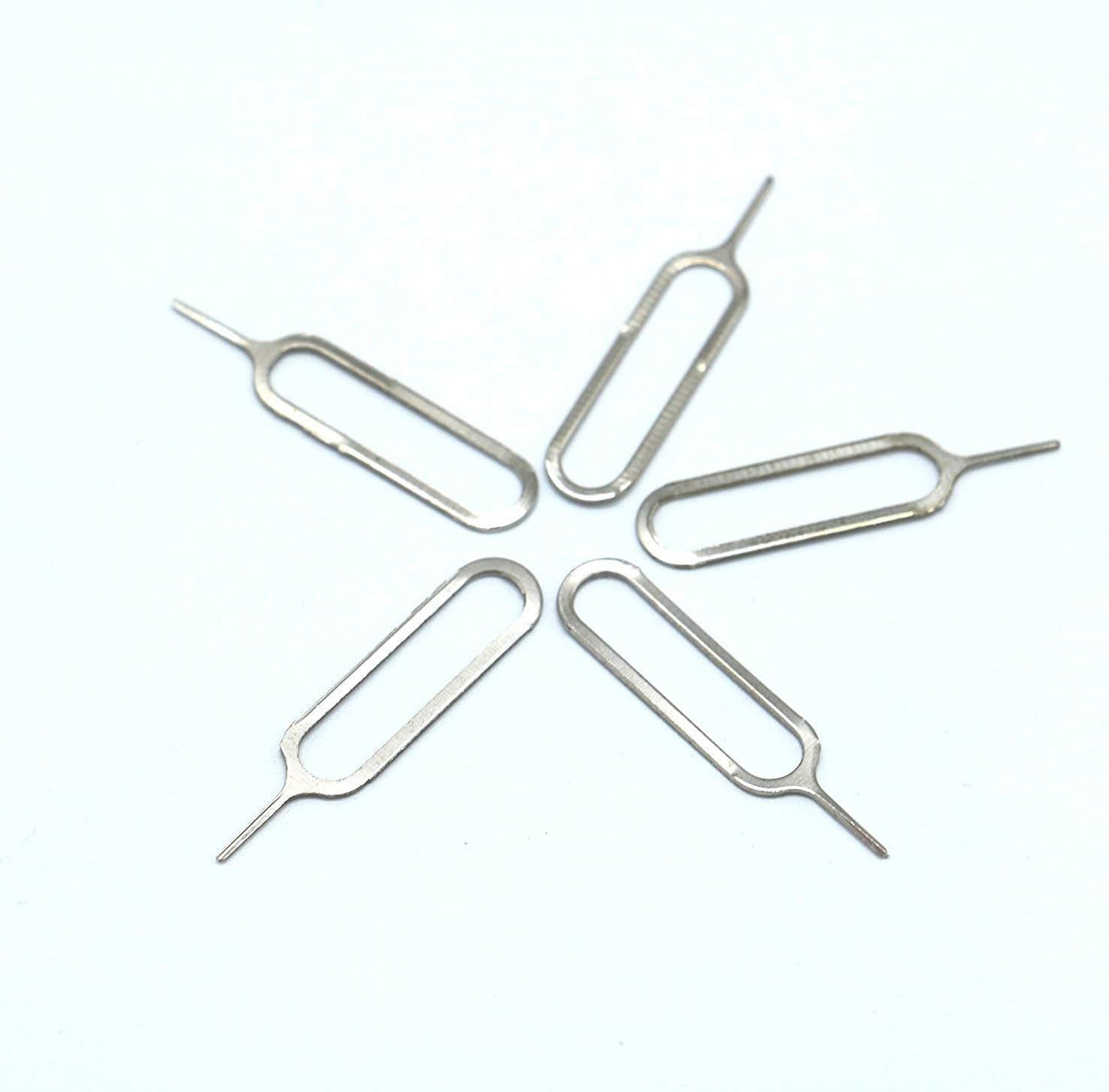 (5 Pack) eTECH Collection Sim Card Tray Remover Eject Pin Key Tool for iPhone iPad Samsung Galaxy Smart Phone/Tablet and More (Silver)