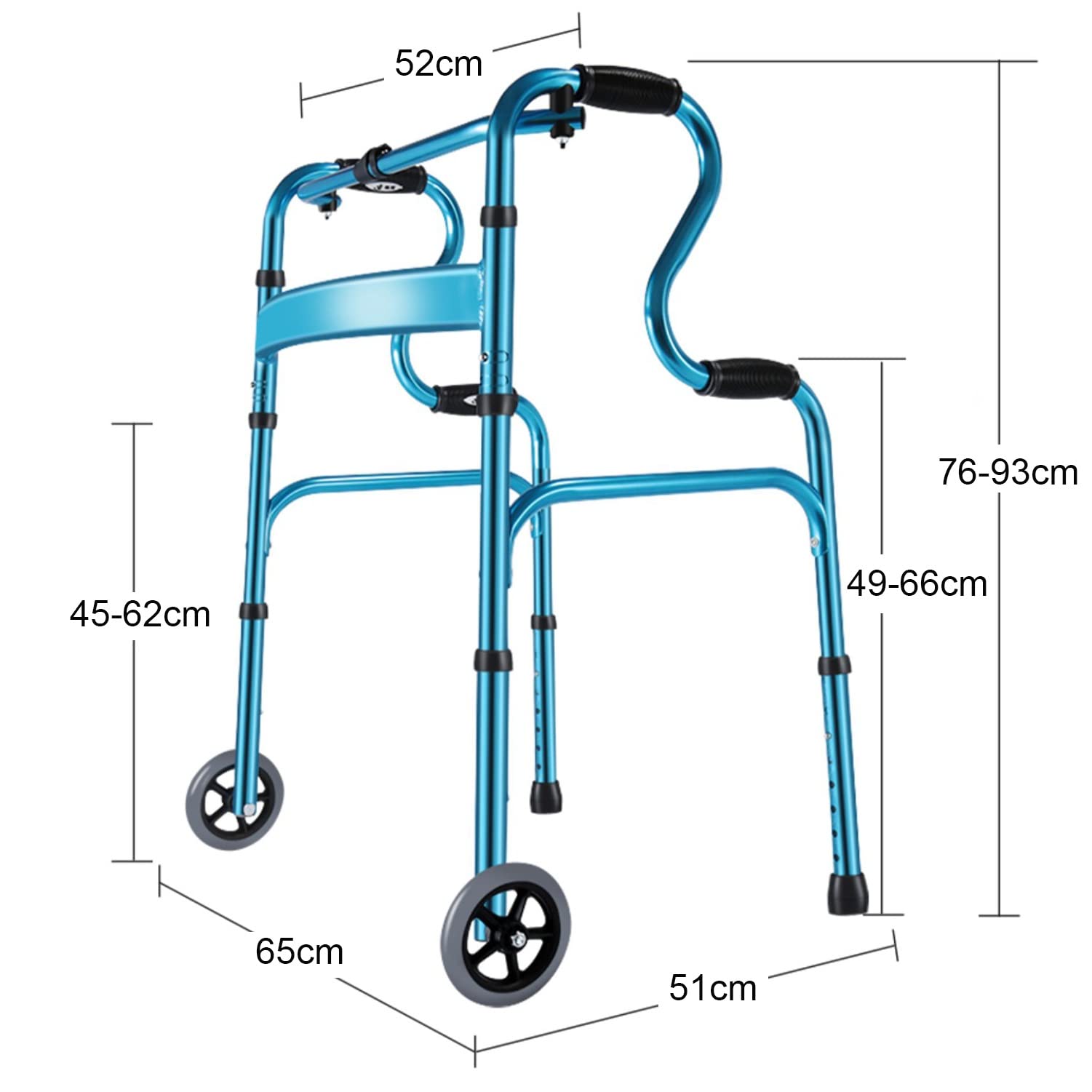 Andador plegable con ruedas y asiento suave, andador de aluminio ligero para personas mayores, andador ajustable en altura para ayuda de movilidad y rehabilitación