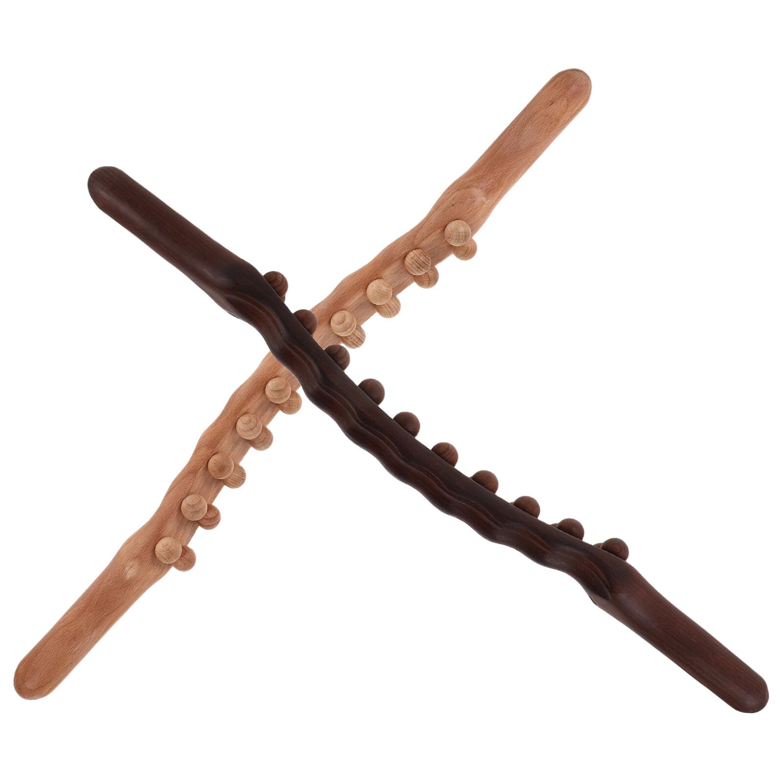 Varillas de Masaje Manuales de Madera Carbonizada 20 Perlas Dobles, Rodillo Corporal Gua Sha para Espalda y Pies, Herramienta de Masaje Gua Sha para Spa y Uso Doméstico, 2