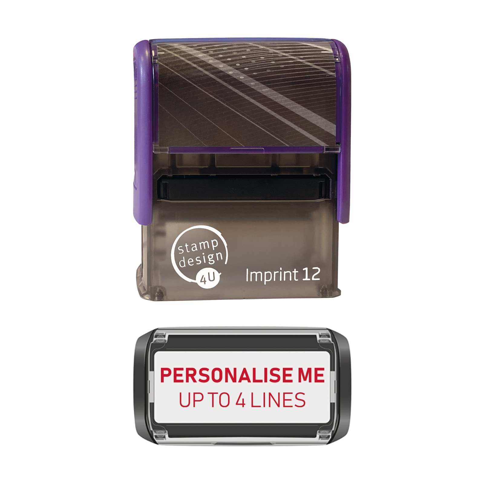 Stamp Design 4U Imprint 12 48x18mm 4 Line Personalised Stamp Premium Custom Made Self-Inking Business Address Rubber Stamp with Red Ink