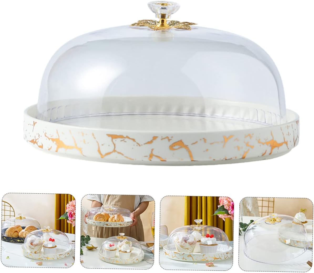 ABOOFAN 1pc Lid Cake Plate Serving Tray for Desserts Fruits Pastries for Parties Weddings and Home Pattern Design