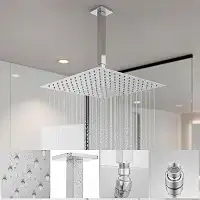 Chuveiro Ducha Slim 30x30 Inox Quadrada Luxo Com Braço de Teto 25cm Cromada