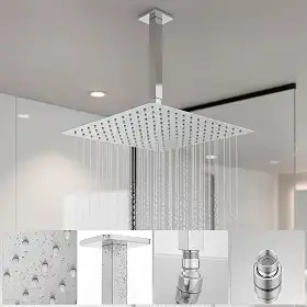 Chuveiro Ducha Slim 30x30 Inox Quadrada Luxo Com Braço de Teto 25cm Cromada