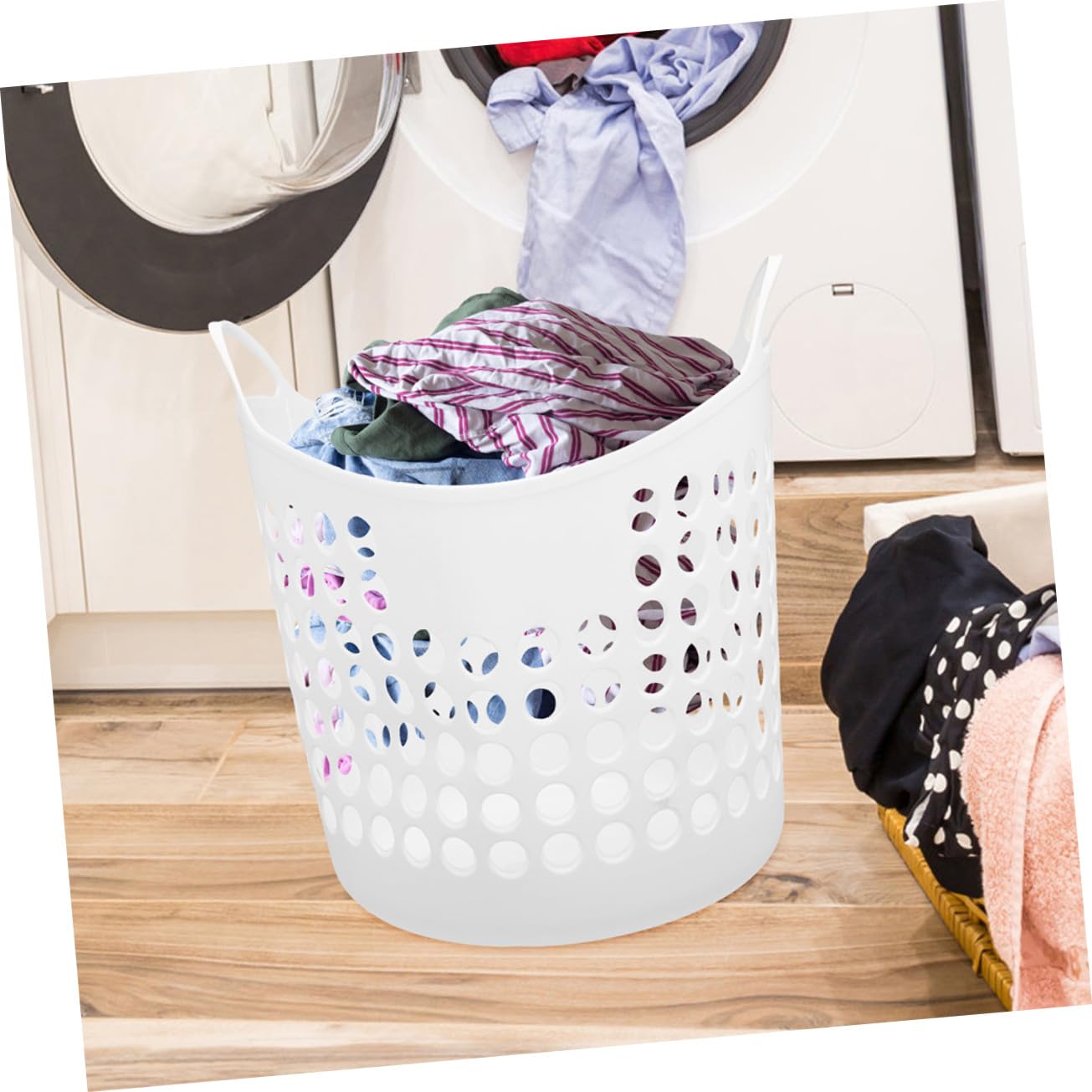 Cesto Portabiancheria Manici 40l in PE Bianco per Bagno