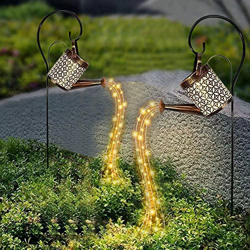 2Pack Solar Garden Lights Outdoor Hanging Solar Lantern Watering Cans With Shepherd Hook For Patio Yard Lawn Decorations Warm Leds #TOP22