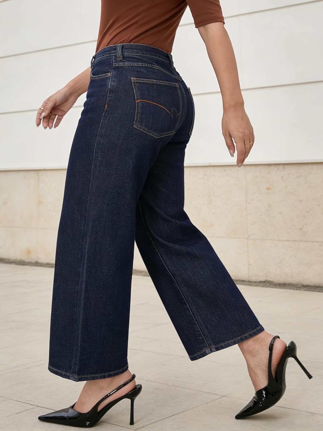 Wide Leg Jeans for Women - High Waisted Stretchy Ankle Length Denim,Baggy Loose Trendy Pants - Image 4