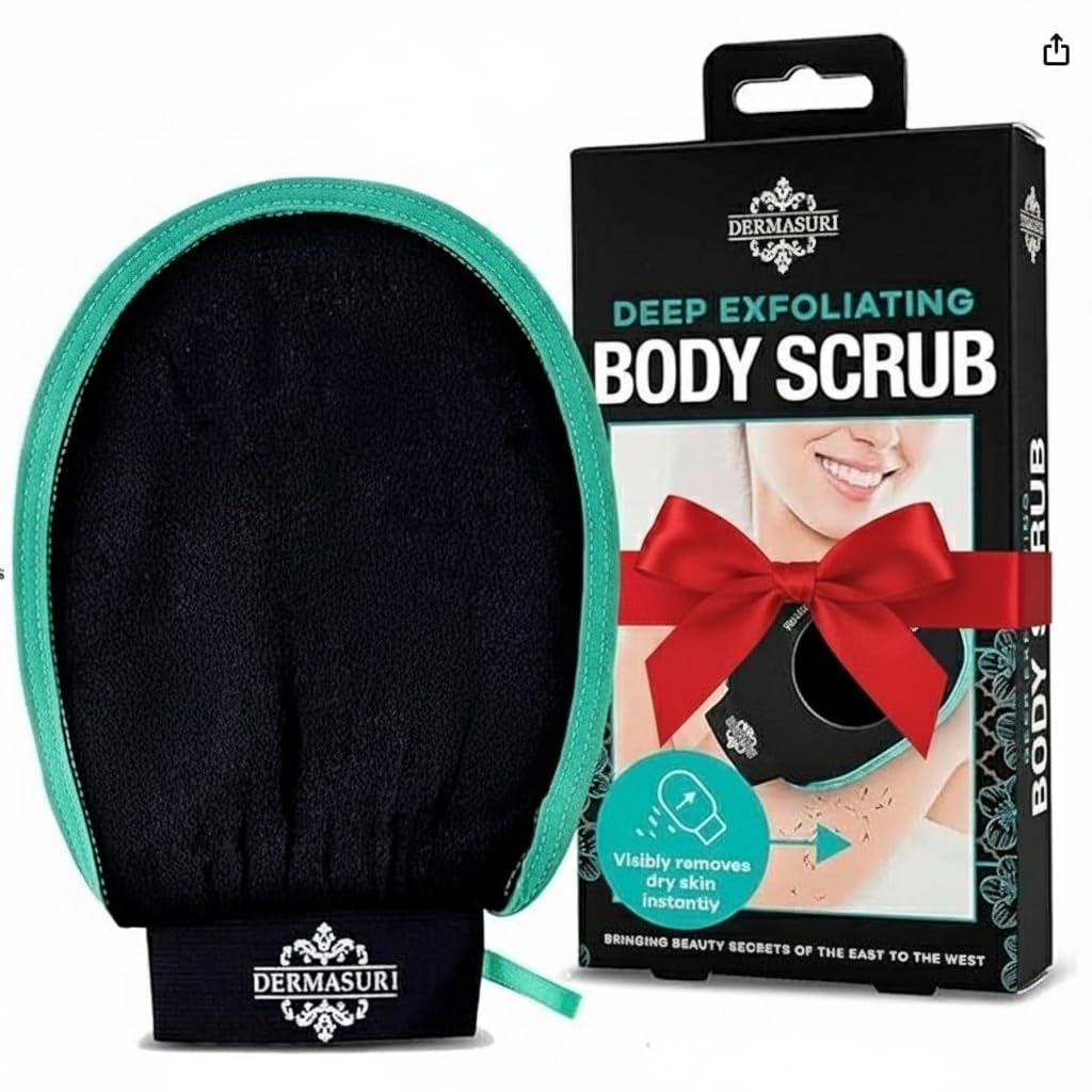 Dermasuri – Deep Exfoliating Glove – Polishing Mitt Body Scrubber – Korean Skin Cleaner Exfoliator & Dead Skin Buffing Treatment – Gifts for Women & Men – Keratosis Pilaris Scrub Remover – (1 Pack)