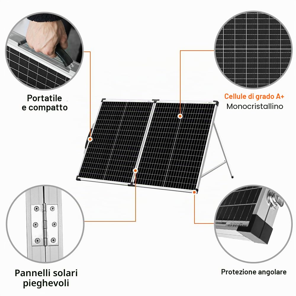 DOKIO Pannelli solari pieganti del Portatile 100 Watt con regolatore Perfetti per 12 Volt Batteria per Camper e Caravan Campeggio Jardin RV Yacht Shed furgoni Camper Barca