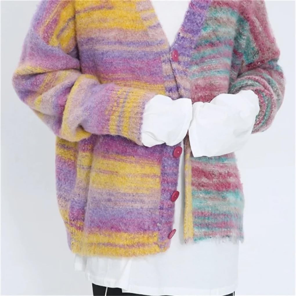 Men's Casual Gradient Color Knitted Cardigan Sweater V-Neck Elastic Gradient Color Knitted Cardigan Jacket