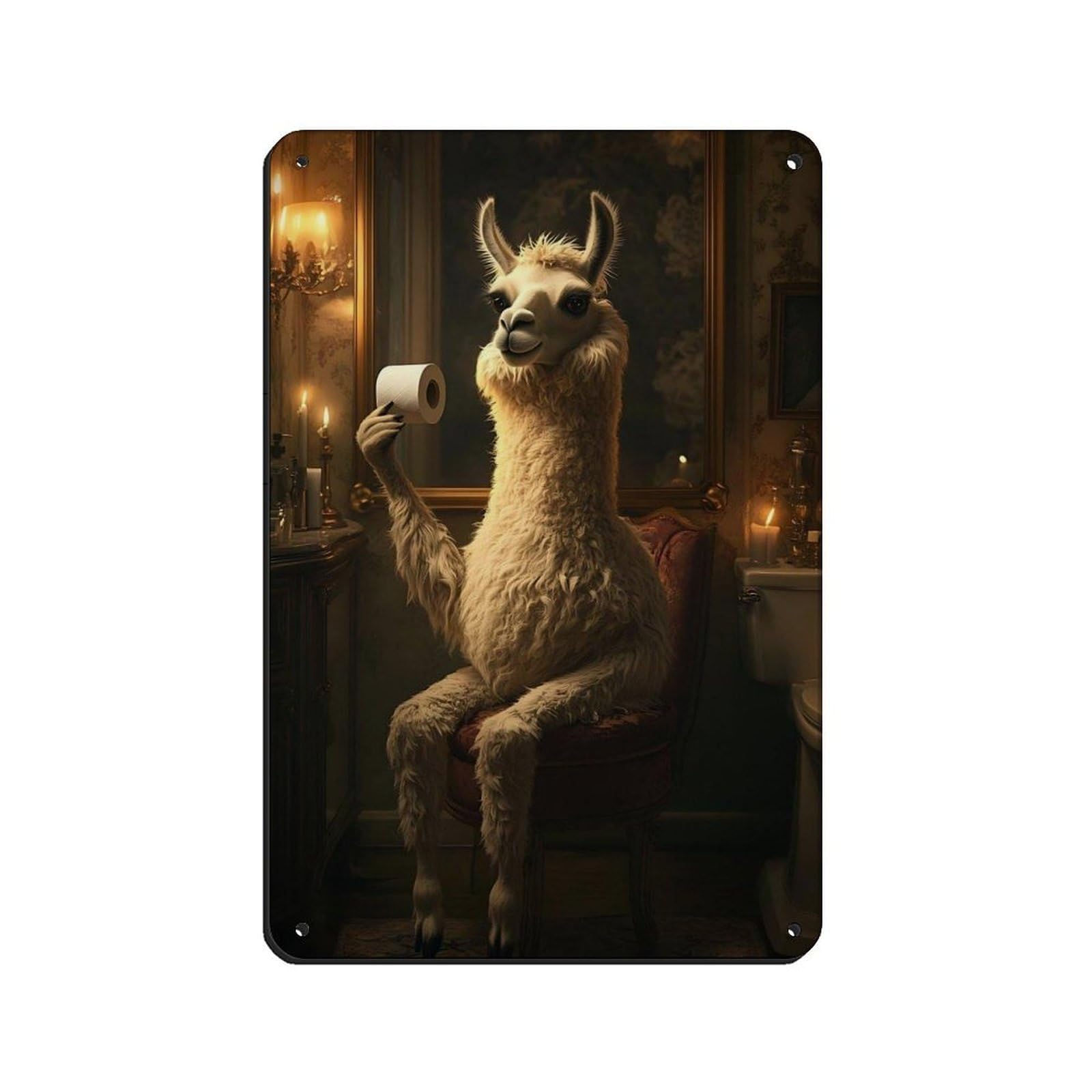 Funny Llama, Bathroom Decor Retro Poster Metal Tin Sign Chic Art Retro Iron Painting Bar People Cave Cafe Family Garage Poster Wall Decoration 8x12inch(20x30cm)