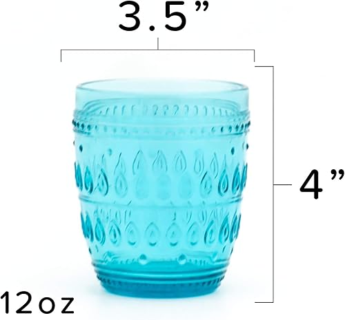 Miniatura 4 de Euro Ceramica GL-FZ81176TQ Fez Collection - Juego de 4 vasos y cristalería diseño de mandala 120 fl oz color turquesa