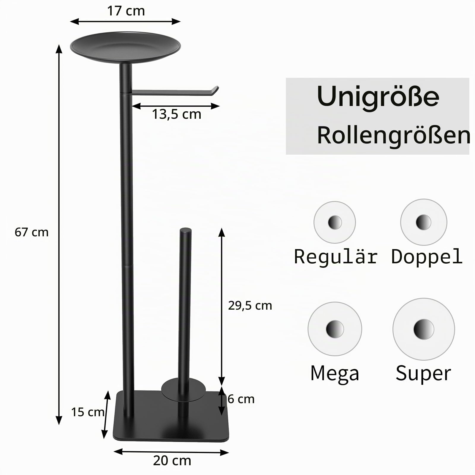 FEILERN Toilettenpapierhalter Stehend, Klopapierhalter Stehend mit Oberer Ablage, Schwarz Rostfreie Edelstahl Freistehender Toilettenpapierständer, Klorollenhalter Stehend mit Platz für 4 Ersatzrollen