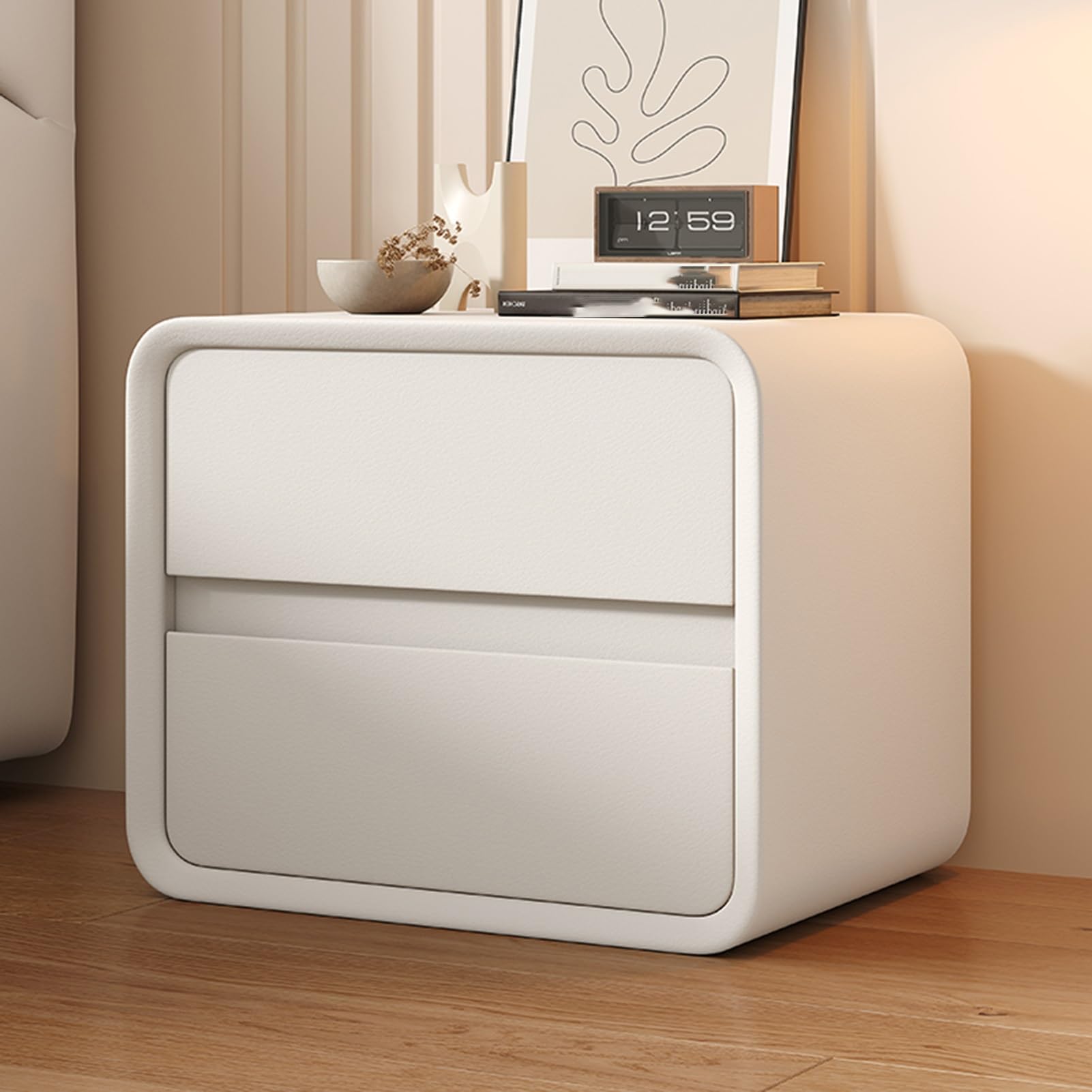 DTREEL Nightstand with 2 Solid Wood Drawer, Microfiber Leather Wrapping Bedside Table, Modern Stand Bedside Table for Bedroom, for Bedroom/Living Room