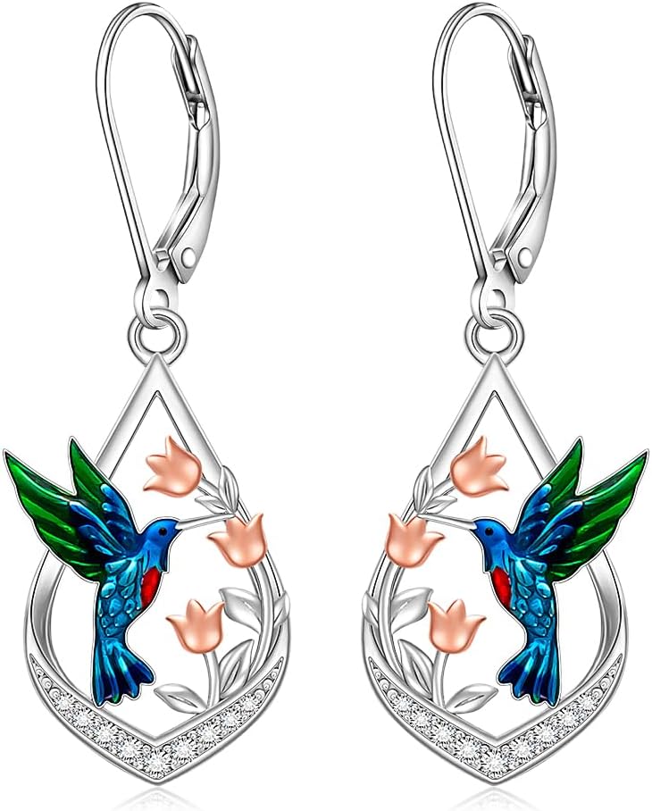 Hummingbird Earrings Hummingbird Gifts for Women Mom Sterling Silver Elegant Earrings Studs Dangle Lovers Memorial Jewelry