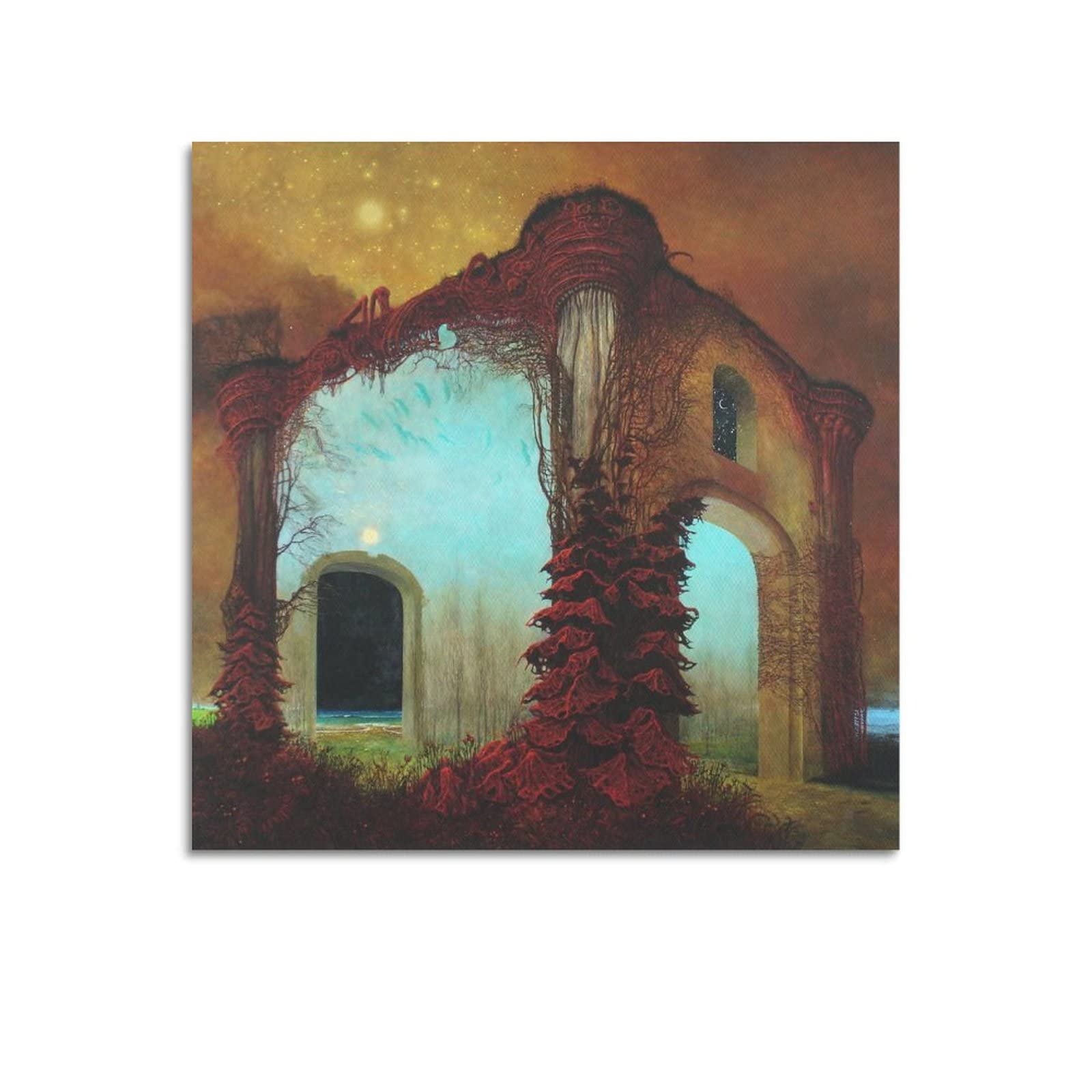 Jaher Unframe-Style Surrealist Work No.2 By Zdzisław Beksinski Art Poster Cool Artworks Painting Wall Art Hanging Picture 20X20inch(50X50cm)