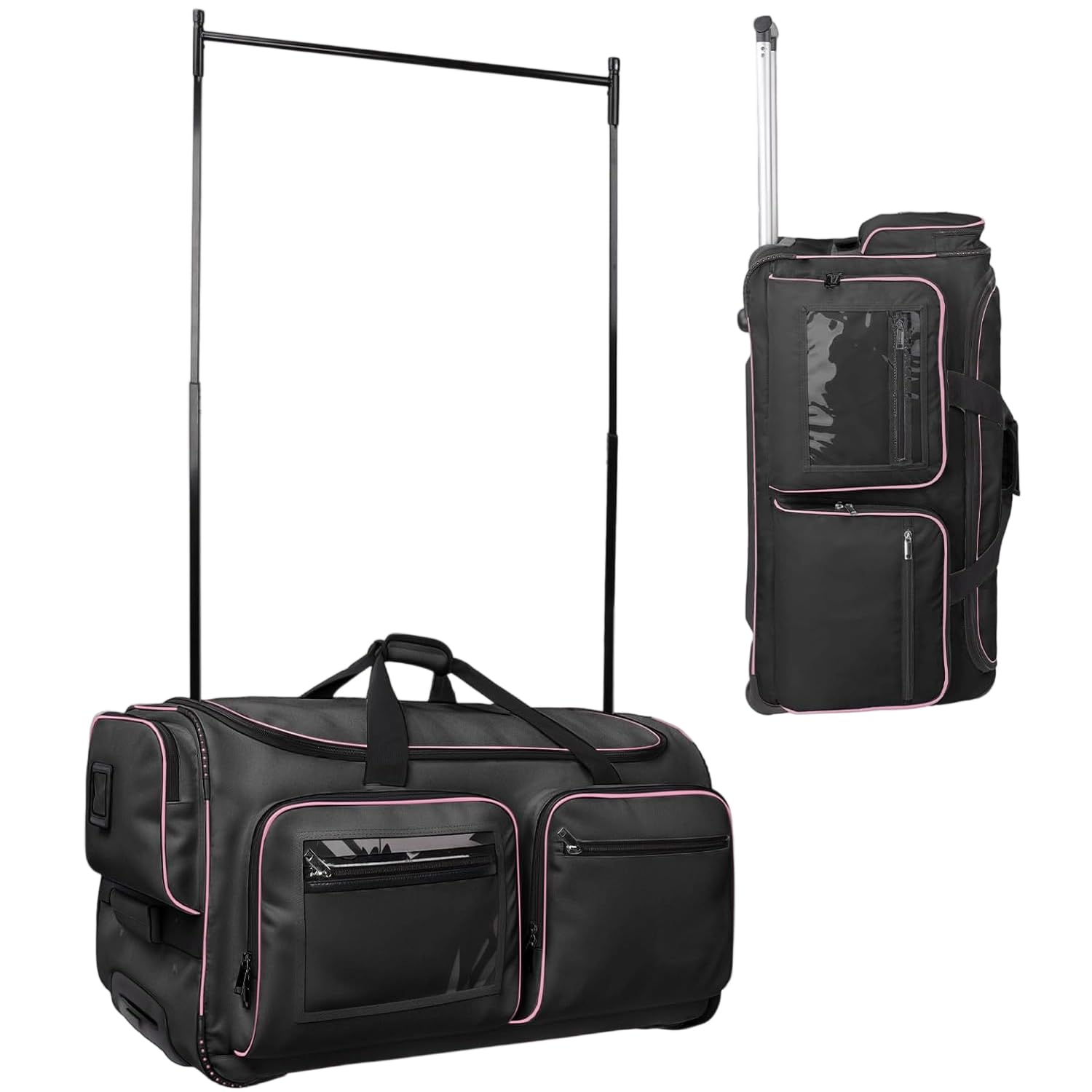 Sac de danse 28" avec porte-vêtements, sac à vêtements de compétition de danse avec roues, sac de voyage pliable, léger et résistant à l'usure, tissu imperméable pour danseurs, Noir , Pliable