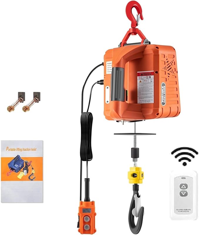 VEVOR Cabrestante eléctrico 3 en 1, cabrestante eléctrico portátil de 1500 W, grúa de cabrestante eléctrico de 110 V, altura de elevación de 25 pies, protección contra sobrecarga para elevación