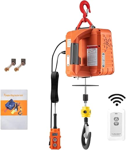VEVOR 3in1 Electric Hoist Winch, 1500W Portable Electric Winch, 110V Power Winch Crane, 25ft Lifting Height, Overload Protection for Lifting