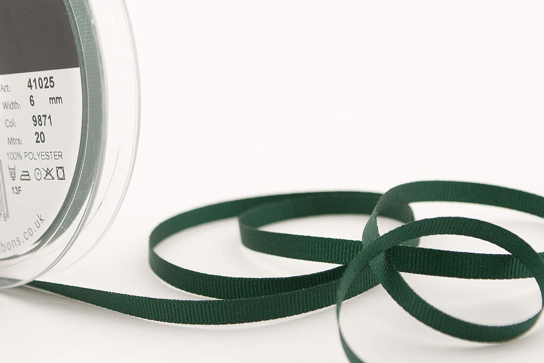 Berisfords 41025 20 m x 6 mm Polyester Grosgrain Ribbon, Forest, 6mm - Image 2