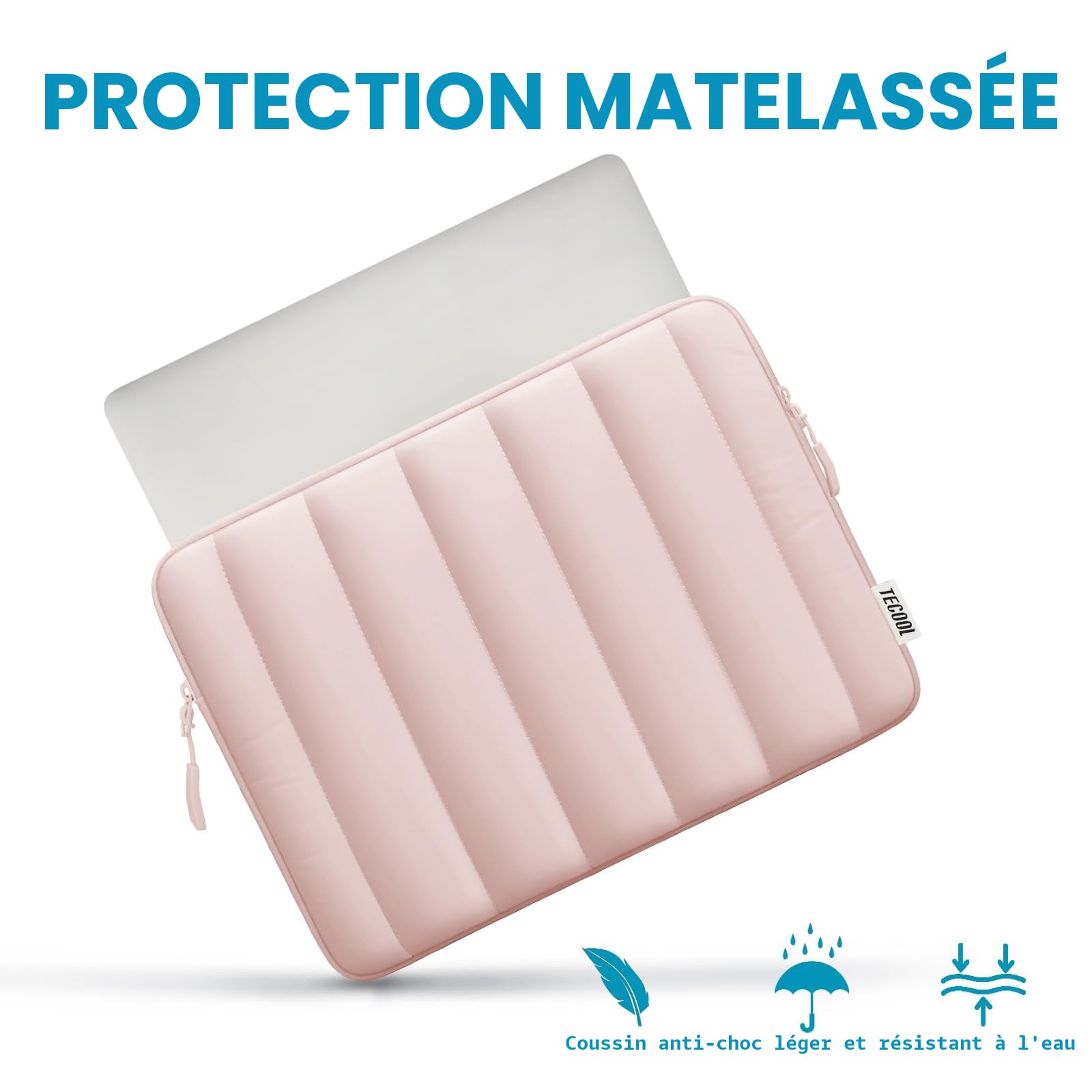 TECOOL Puffy Housse 13-13,3 Pouces pour MacBook Air 13 M5 M4 M3 M2 M1 2026-2018, MacBook Pro 13/14 M4 M3 M2 M1 2025-2016, Pochette Ordinateur PC Portable Rose