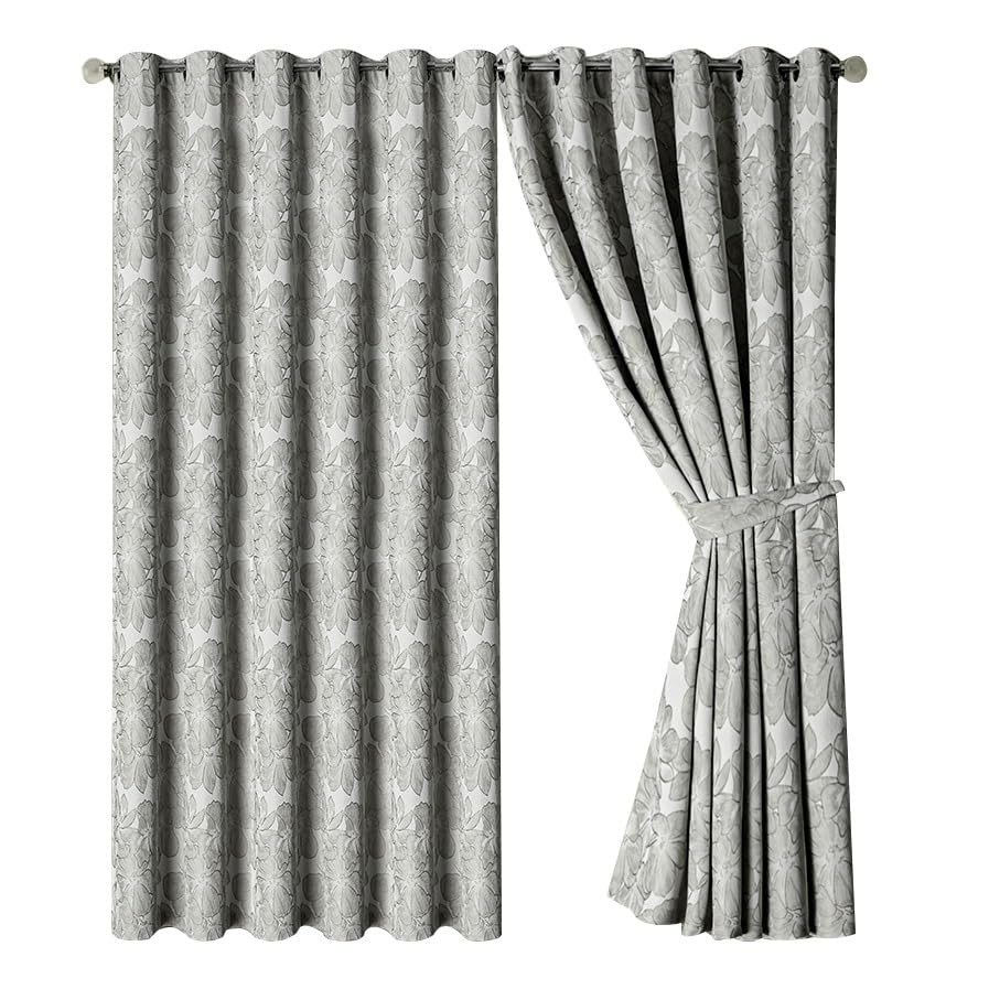 OpulentDreams Jacquard Curtains - Heavy Ring Top Window Curtains for Bedroom & Living Room - Fully Lined - Includes Two Tie Backs - Pair of Panels (Light Grey - Eyelet, 90" x 90" (228 x 228 cm)) โ image 1