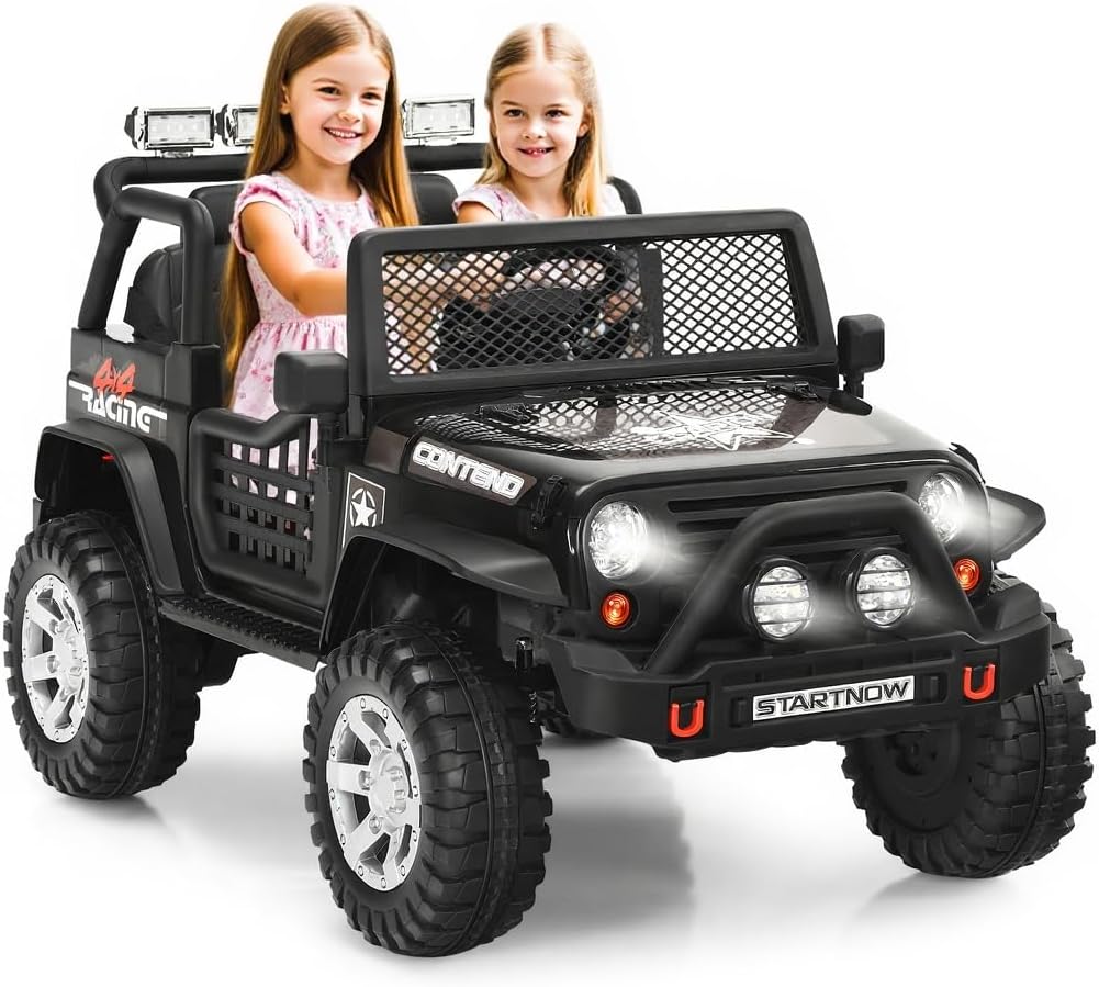 OLAKIDS Kids Ride on Truck, 2 Seater 12V Electric Vehicle with Remote Control, Toddler Battery Powered Toy Car with 2 Speeds Rocking Function Spring Suspension Bluetooth USB AUX Music