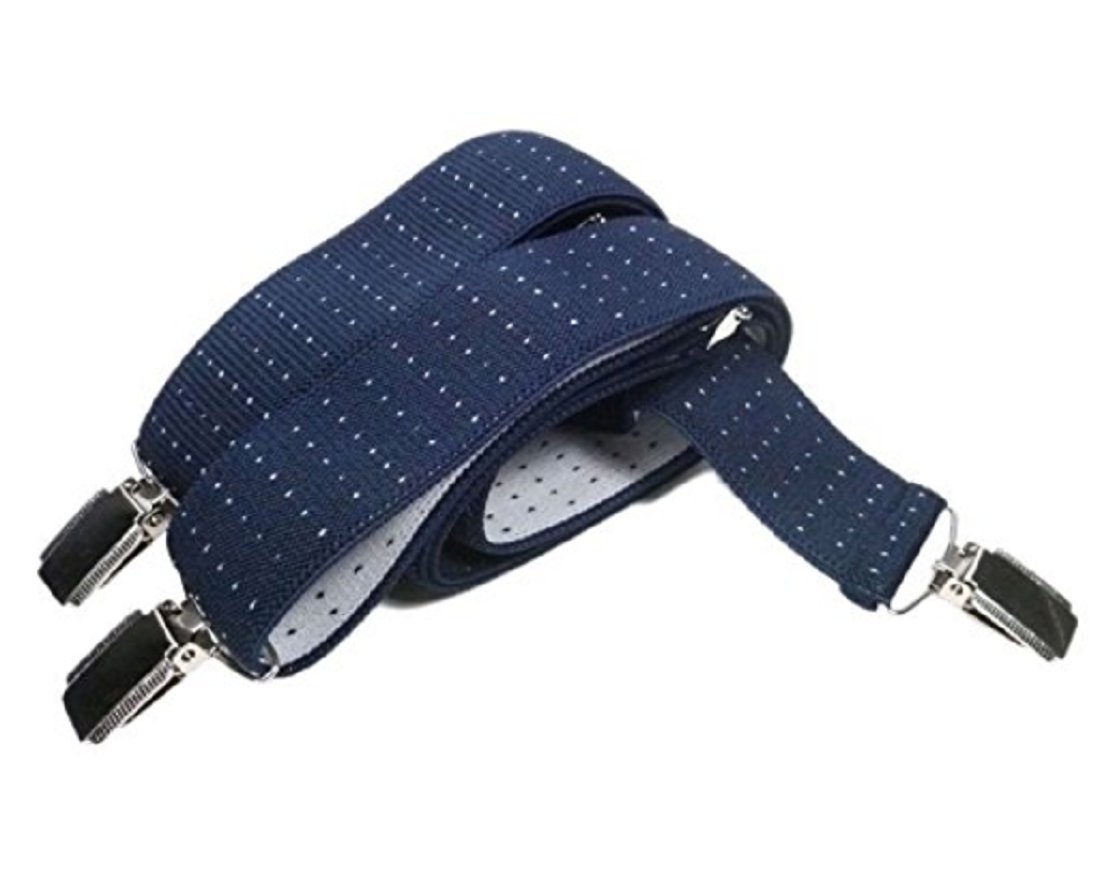 L&L® Navy Dot Polka Mens 35mm Wide Adjustable Braces Suspenders Elastic