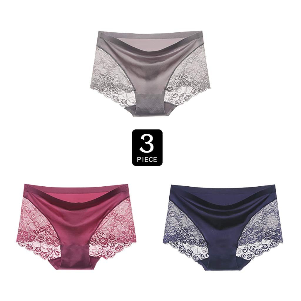 Femme Slips Sexy Sheer Floral Underpants sous- vêtements en Coton Extensible Femmes String Panty Dentelle Culottes, Lot De 3 (Color : A, Size : XXL)