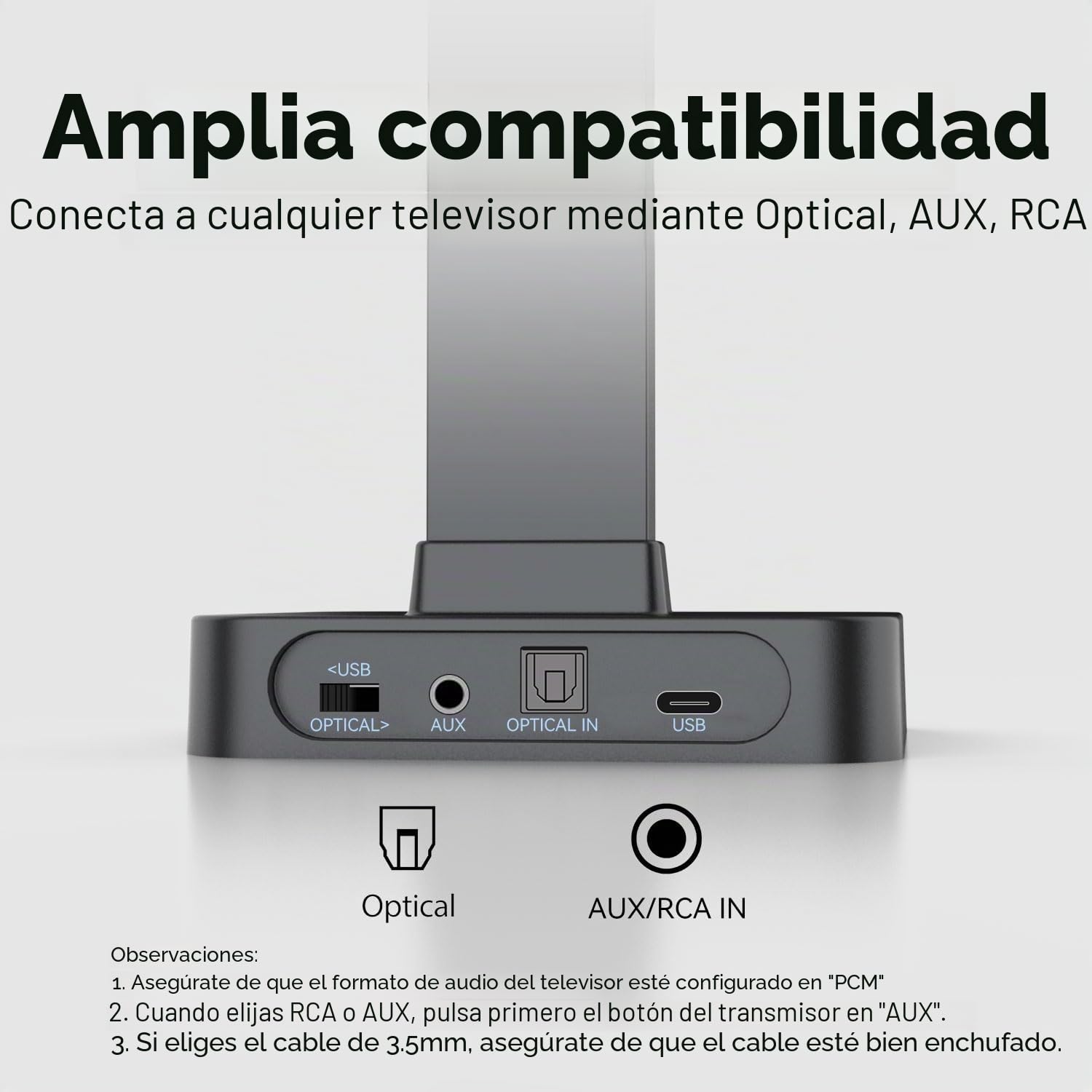 MONODEAL Auriculares Inalámbricos TV, 35h De Reproducción, Plug and Play, Auriculares para TV con Salidas De Audio Ópticas AUX O RCA, Cascos Inalambricos TV con Base, Sin Retraso De Audio